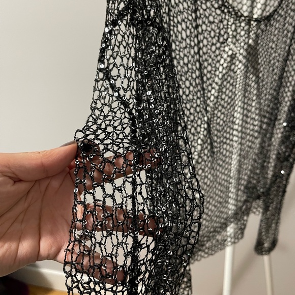 NWT Zara sequin fishnet see-through black top Size L - Picture 2 of 4